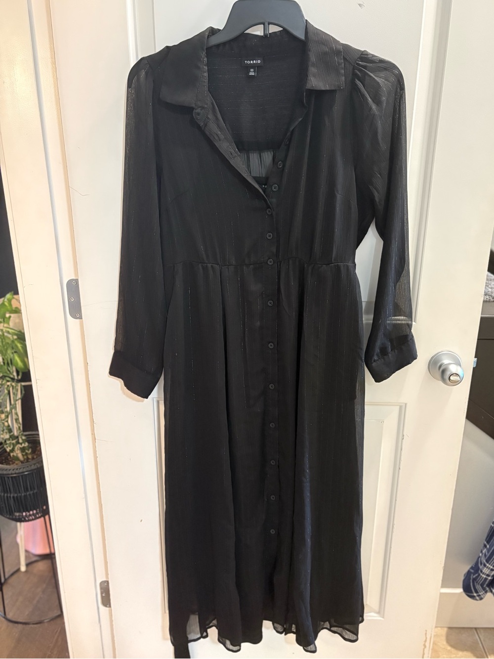 Torrid Black Sheer Midi Dress with Metallic Detail Size Medium/Large